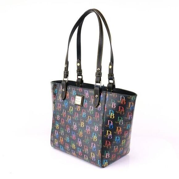 Dooney And Bourke Db75 It Zip Top Black Multi Coated Canvas Tote - Picture 5 of 11